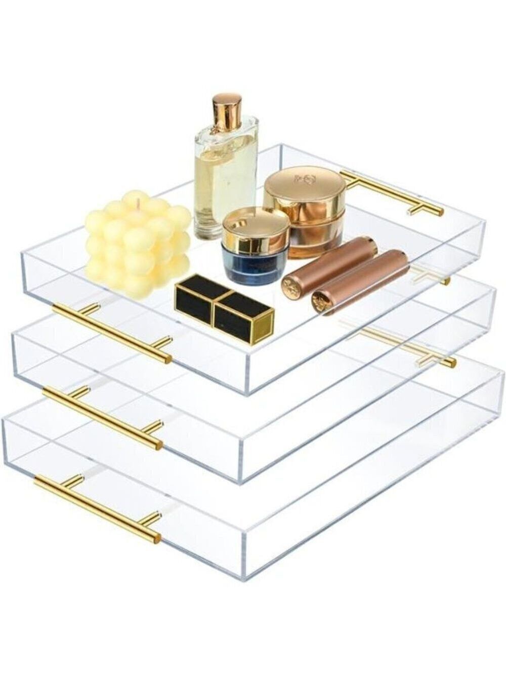 3 Pcs Clear Serving Tray Spill Proof Acrylic Organizer Coffee Table Counter top
